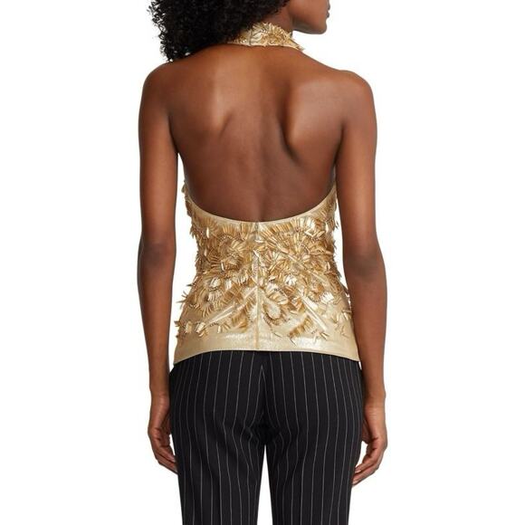 Ralph Lauren Purple Label Women's 8 Gold Annike Halter Embellished Blouse EUC - Picture 2 of 8